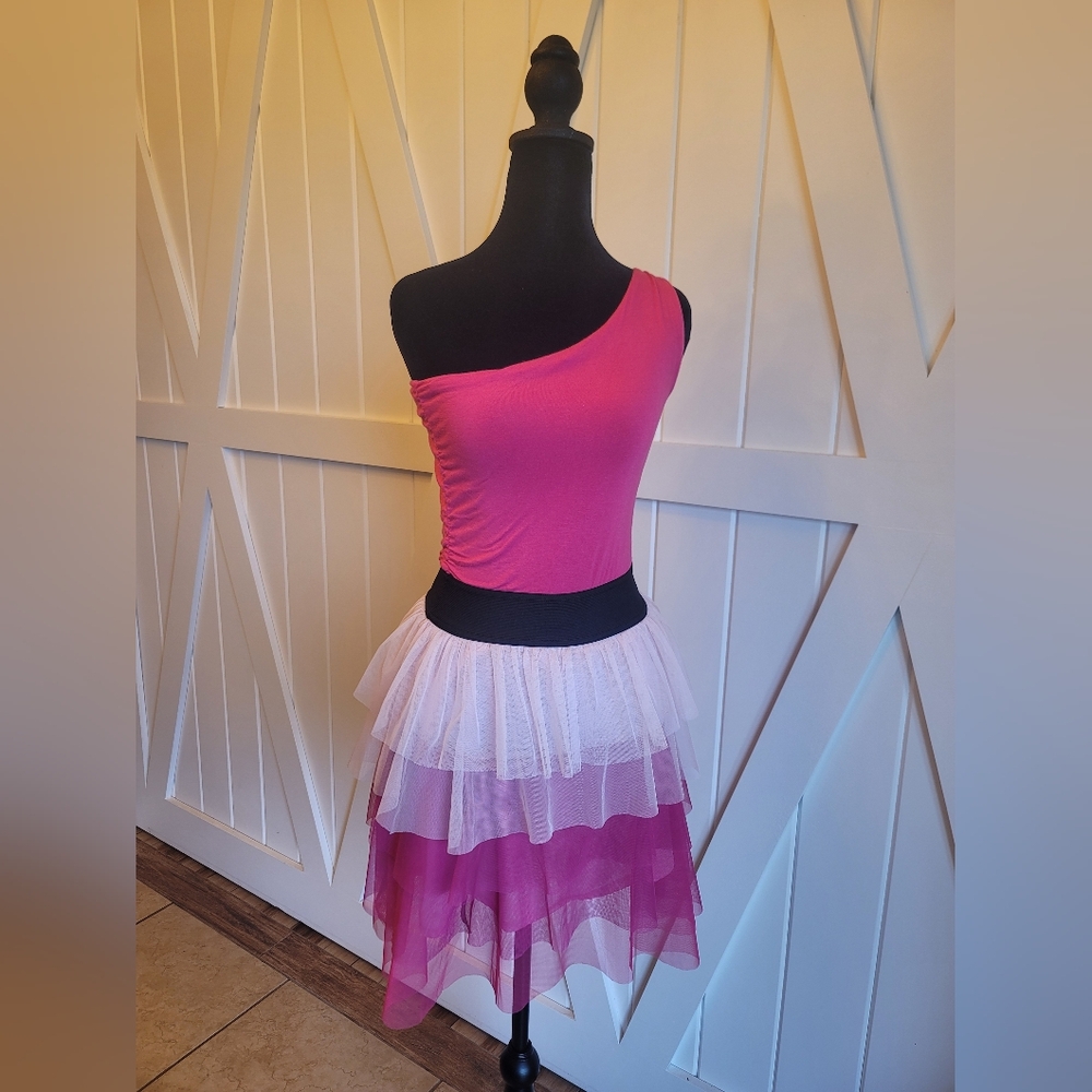 Women’s One-Shoulder Pink Layered Tulle Dress